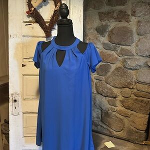 Cute cold shoulder cobalt blue knee length dresss
